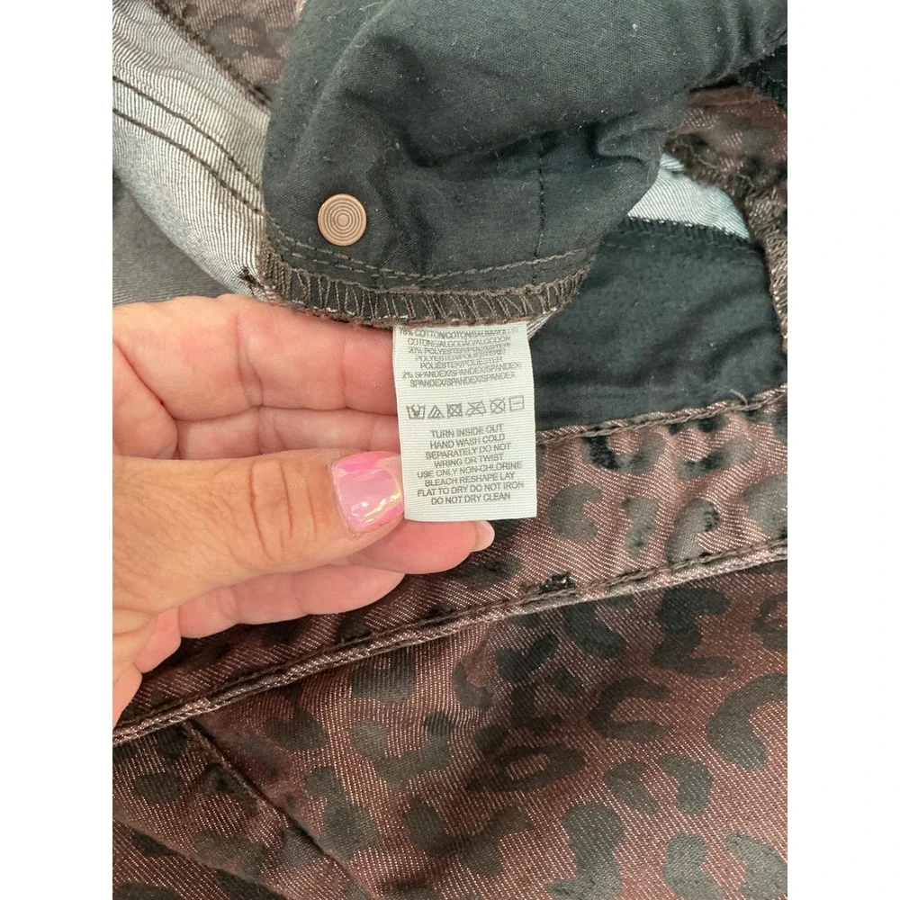 Free People Skinny Jeans 29 Brown Leopard Print Low Rise Animal Pattern Pockets